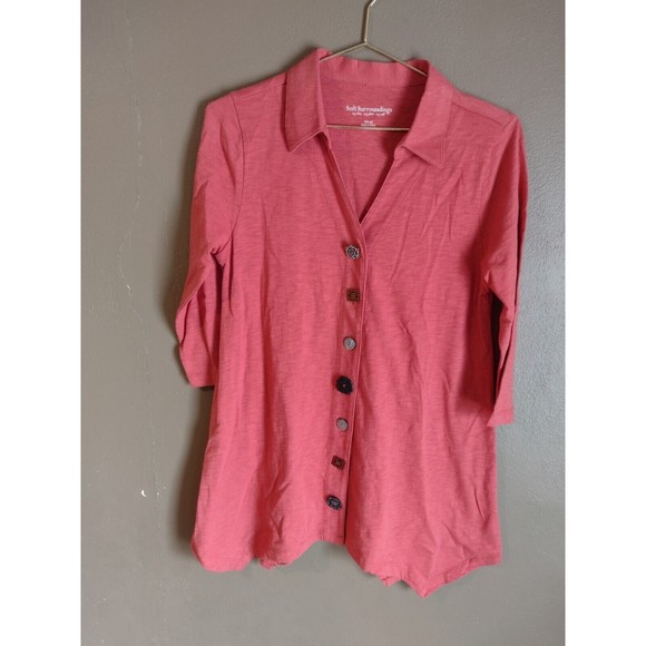 Soft Surroundings XS Womens Danielle Button Up Tunic Top Red 3/4 Sleeve - Picture 1 of 6